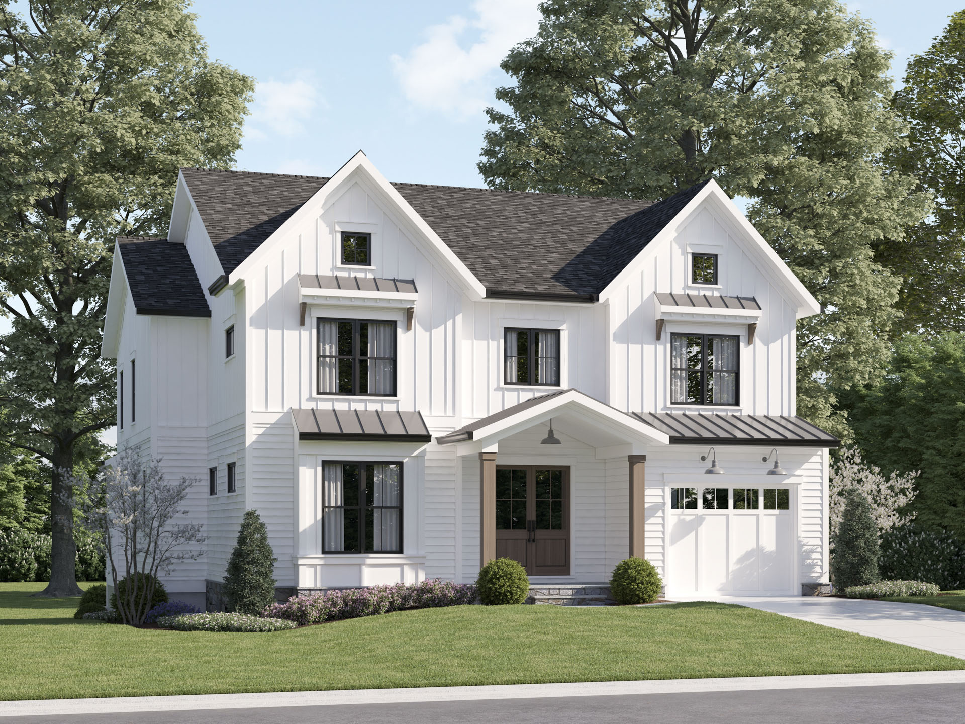 Front Elevation Custom Home with single car garage-Modern Farmhouse