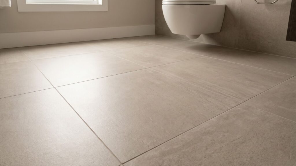 Wide clear floor space around comfort-height toilet in Maryland custom home accessible bathroom
