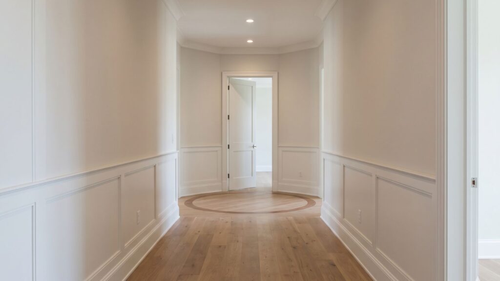 48-inch wide hallway with full turning clearance at bedroom door in Maryland accessible home